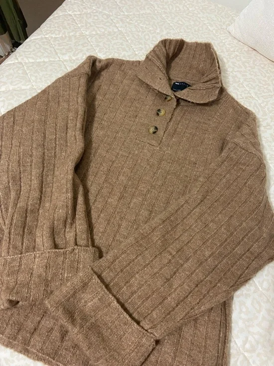 ASOS Brown Ribbed Button-Neck Sweater - Picture 3 of 4